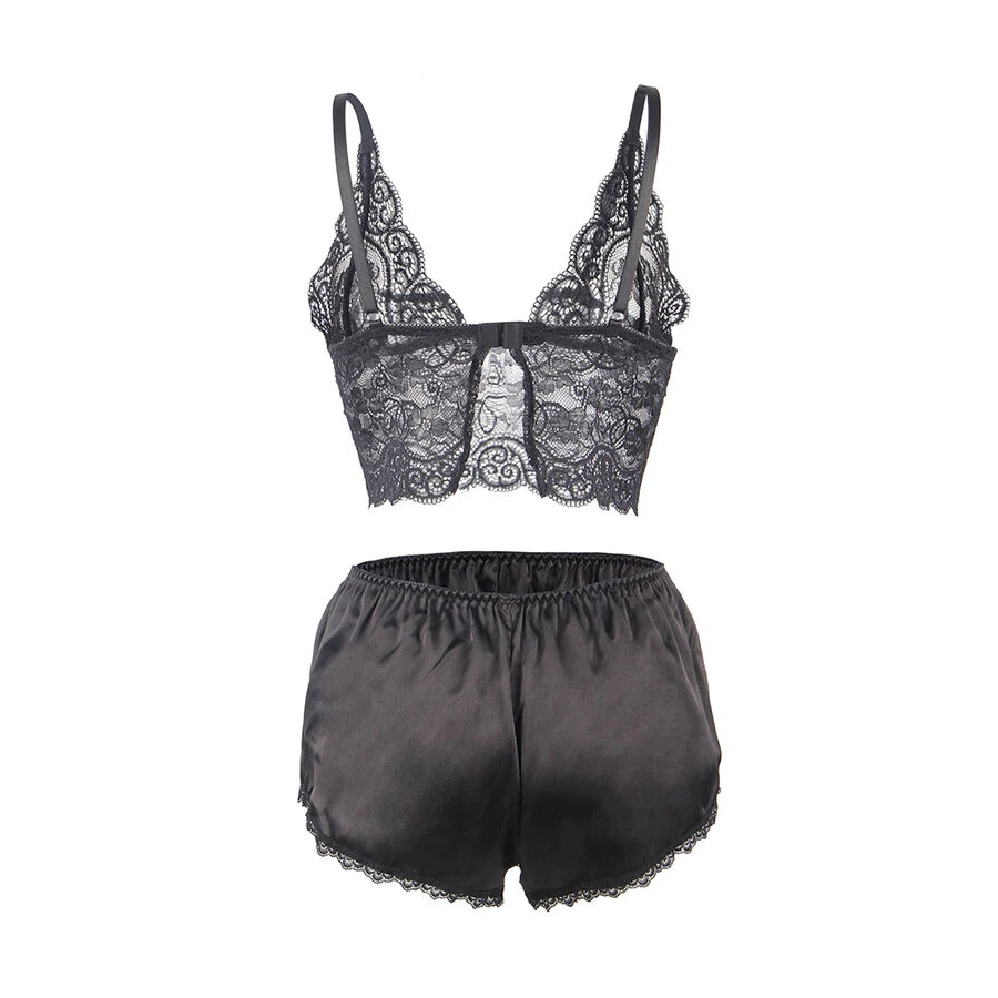 SUBBLIME - 953911 CAMICIA DA NOTTE IN SETA E PIZZO + SLIP NERO S/M